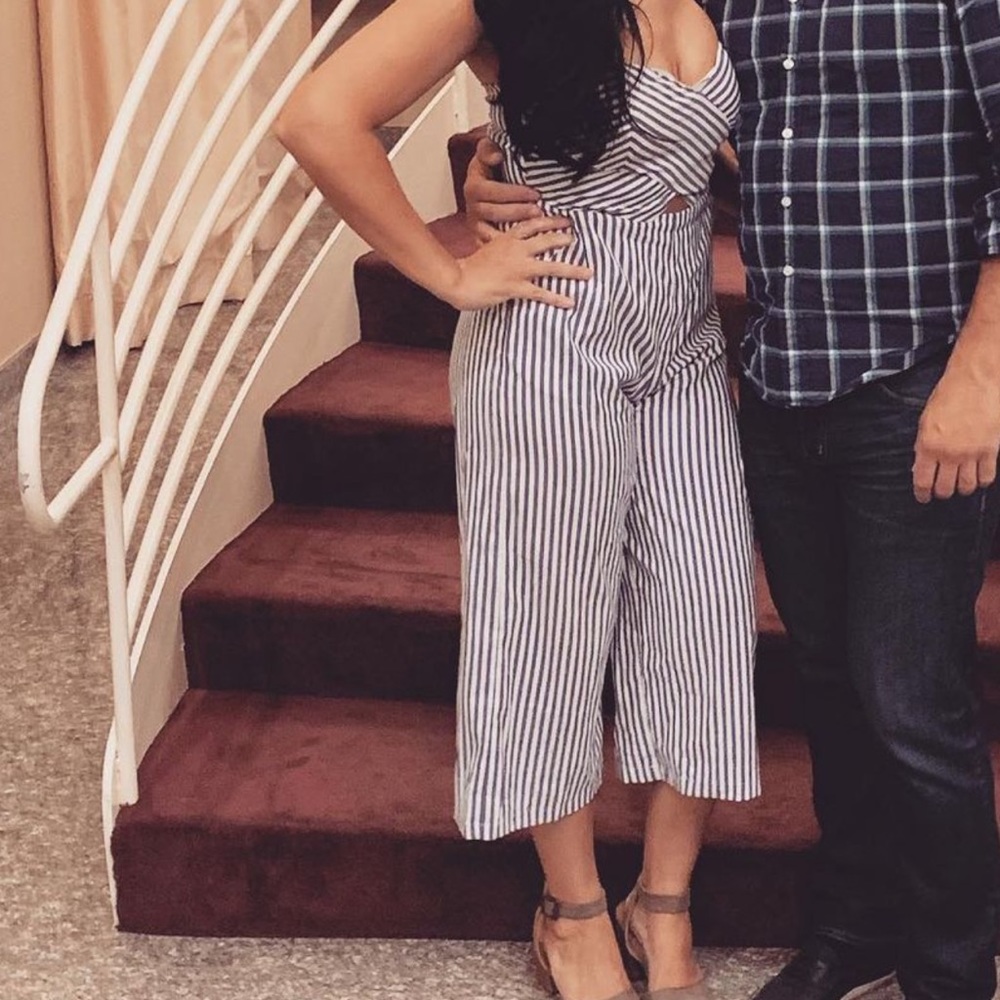 Blue and white jumpsuit